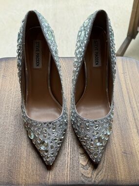 Steve Madden Silver Crystal Pointed-Toe Heels